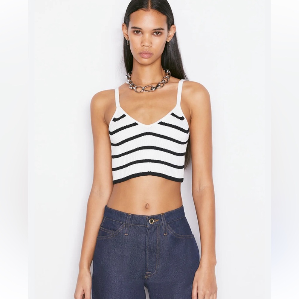 Frame black and white striped ribbed bralette tank size s NWT